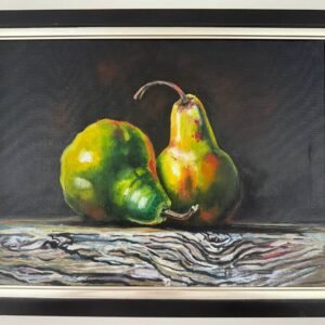 Golden Pears on Rustic Wood