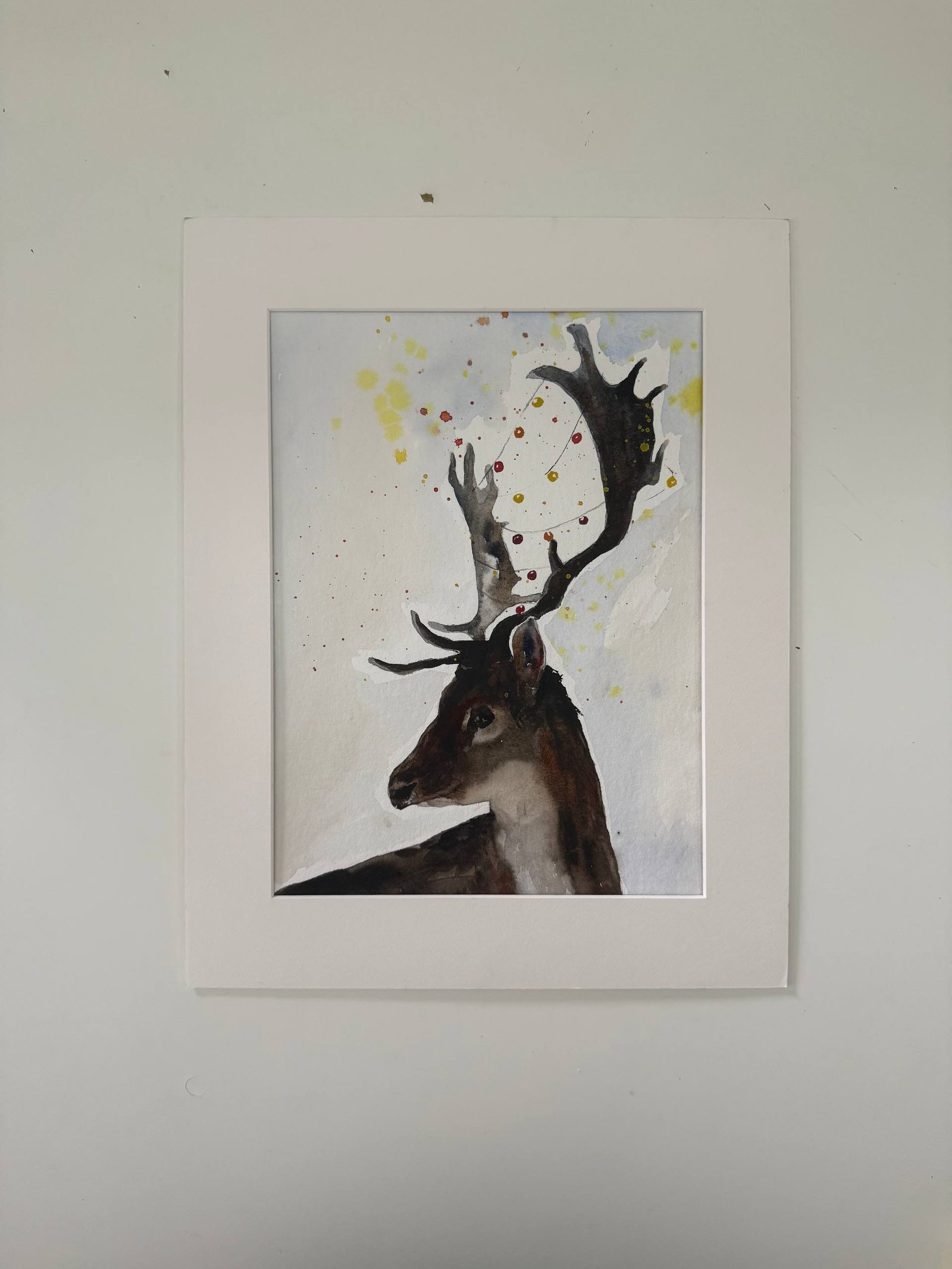 “Winter’s Crown” – Festive Watercolor Deer by Regina Arts